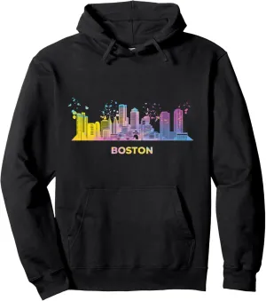 Bostonian Skyline Colorful Cityscape Boston Pullover Hoodie