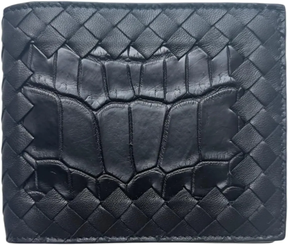 Bottega Veneta Intrecciato Nappa/Crocodile Leather Bifold Wallet, Black