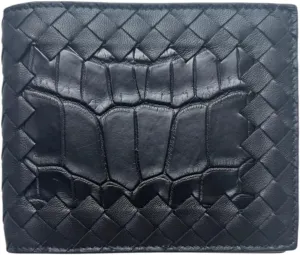 Bottega Veneta Intrecciato Nappa/Crocodile Leather Bifold Wallet, Black