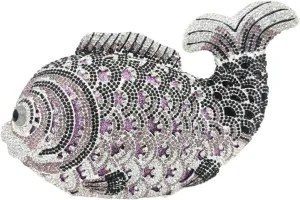 Boutique De FGG Fish Rhinestone Clutch Purses for Women Formal Evening Bags Prom Purse Wedding Party Crystal Clutch Bag,Mini