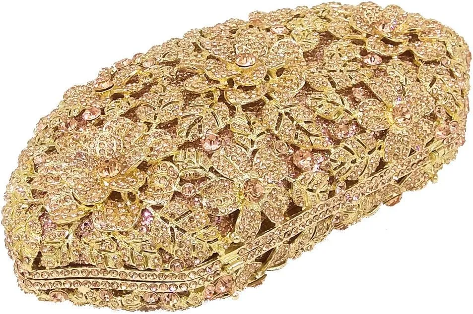 Boutique De FGG Flower Crystal Clutch Purses for Women Evening Bags Formal Wedding Handbag Party Rhinestone Clutch Bag,Mini