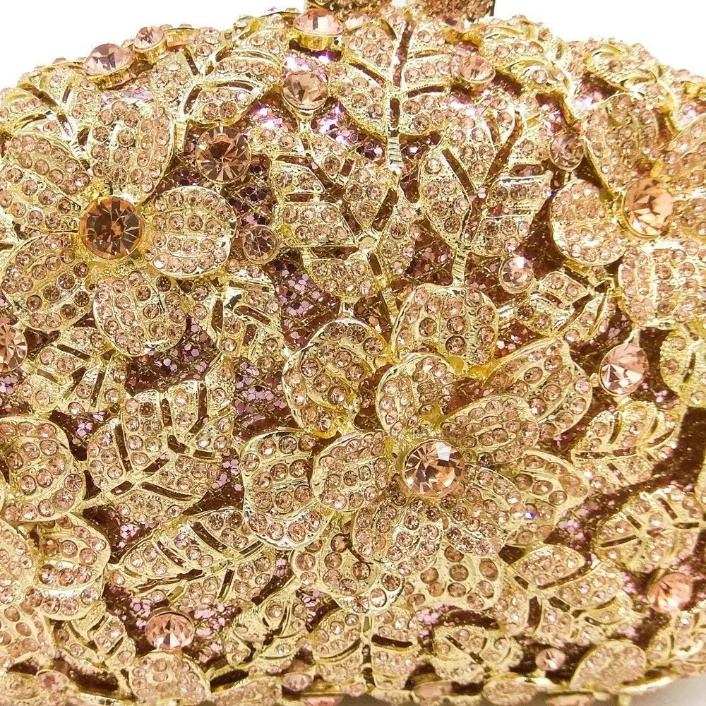 Boutique De FGG Flower Crystal Clutch Purses for Women Evening Bags Formal Wedding Handbag Party Rhinestone Clutch Bag,Mini