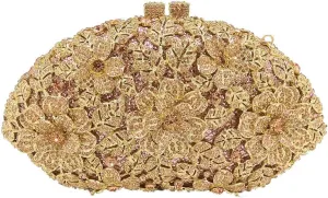 Boutique De FGG Flower Crystal Clutch Purses for Women Evening Bags Formal Wedding Handbag Party Rhinestone Clutch Bag,Mini