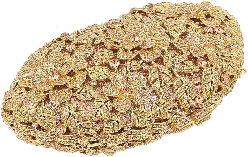 Boutique De FGG Flower Crystal Clutch Purses for Women Evening Bags Formal Wedding Handbag Party Rhinestone Clutch Bag,Mini