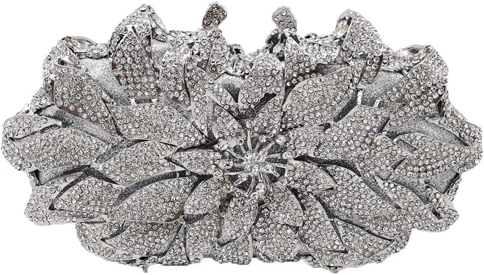 Boutique De FGG Flower Rhinestones Clutch Evening Bags for Women Formal Party Crystal Clutch Purse Wedding Handbags,Mini