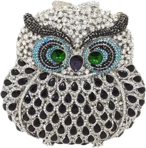 Boutique De FGG Owl Crystal Clutch Bag Animal Evening Handbags Women Formal Party Rhinestone Clutch Purse,Mini
