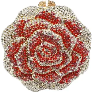 Boutique De FGG Rose Crystal Clutch Purse Women Flower Evening Bag Wedding Party Prom Bridal Rhinestone Floral Handbag,Mini