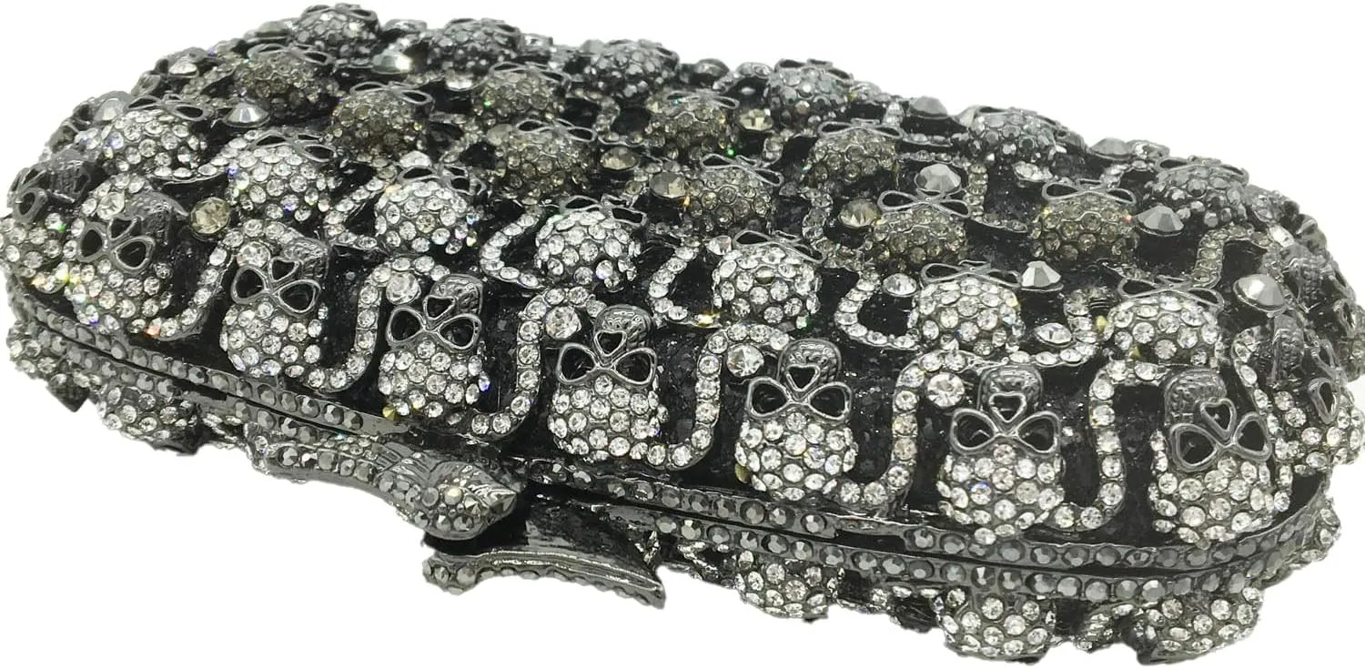 Boutique De FGG Skull Crystal Clutch Purse for Women Formal Rhinestone Clutch Evening Bag Halloween Minaudiere Handbag,Mini