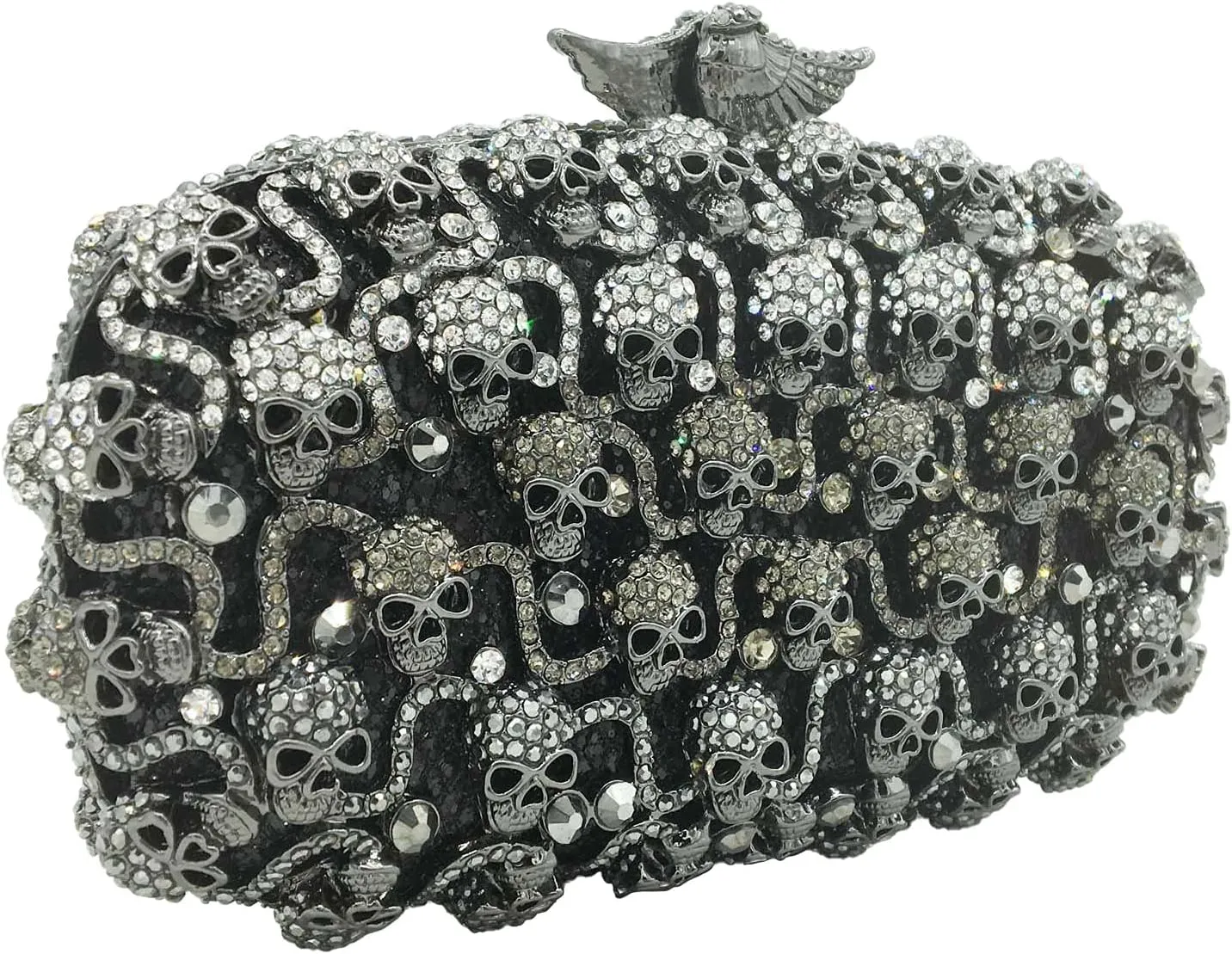 Boutique De FGG Skull Crystal Clutch Purse for Women Formal Rhinestone Clutch Evening Bag Halloween Minaudiere Handbag,Mini