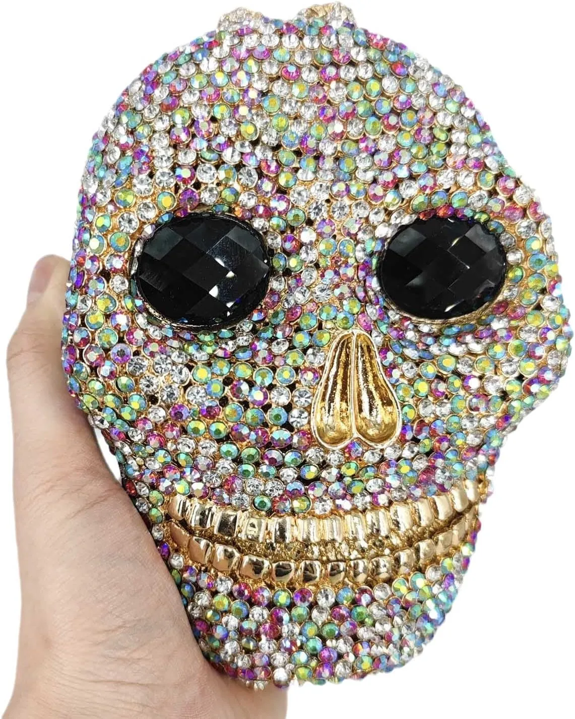 Boutique De FGG Skull Crystal Clutch Purse for Women Formal Rhinestone Clutch Evening Bag Halloween Minaudiere Handbag,Mini