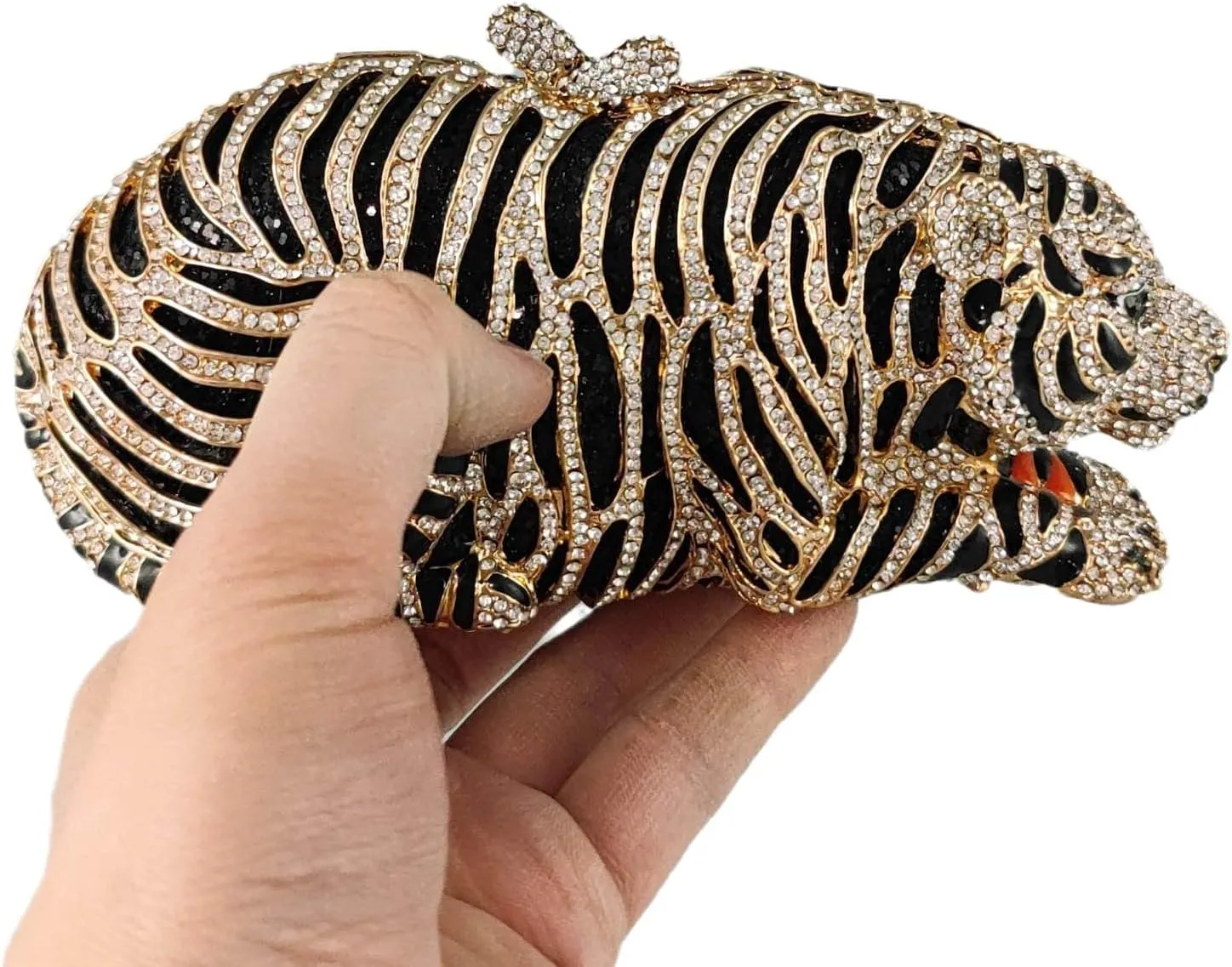 Boutique De FGG Tiger Rhinestone Clutch Purse for Women Formal Evening Bag Sparkly Bridal Wedding Crystal Clutch Bag,Mini