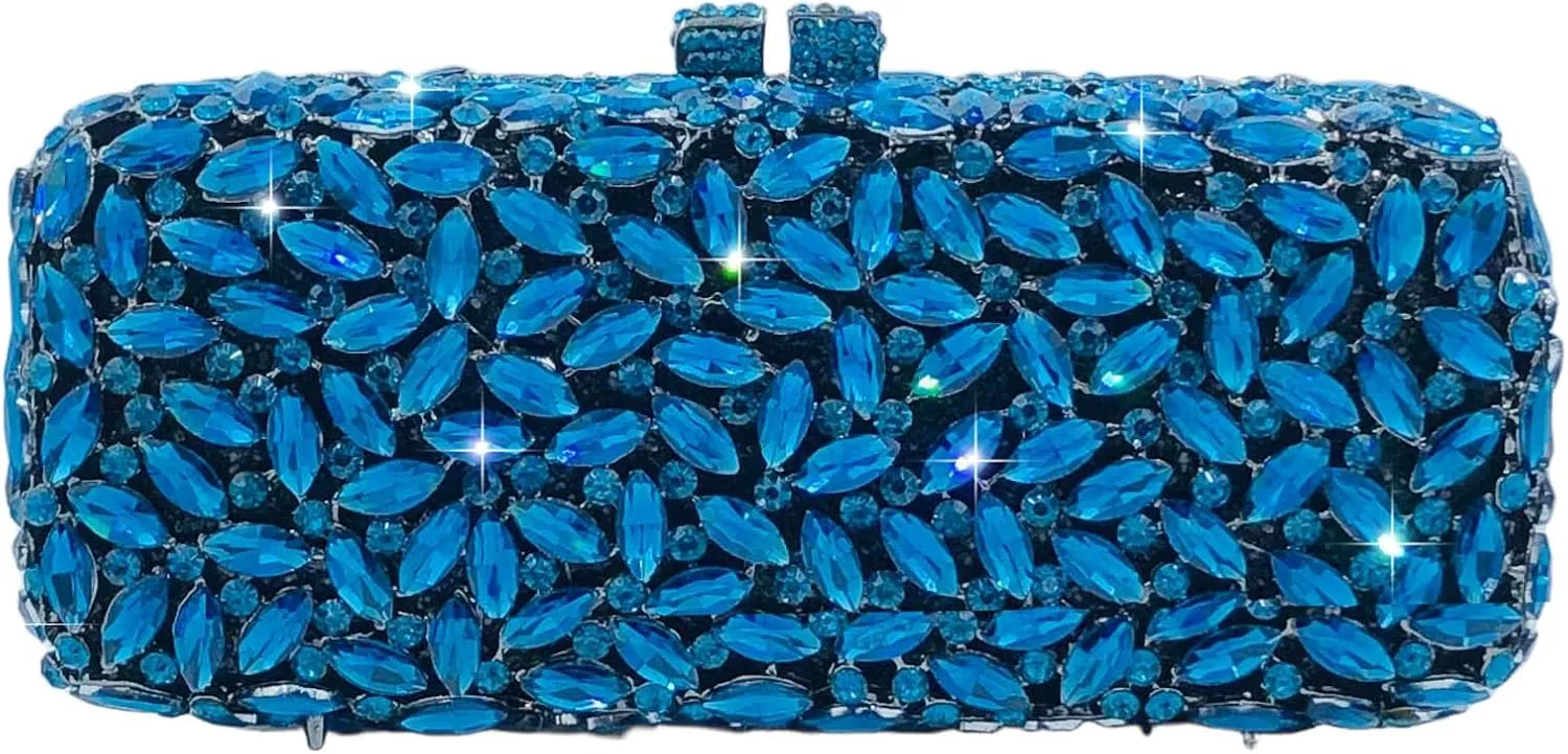 Boutique De FGG Women Crystal Clutch Bag Minaudiere Box Handbag Party Prom Rhinestone Clutch Purse Wedding Bag, Mini