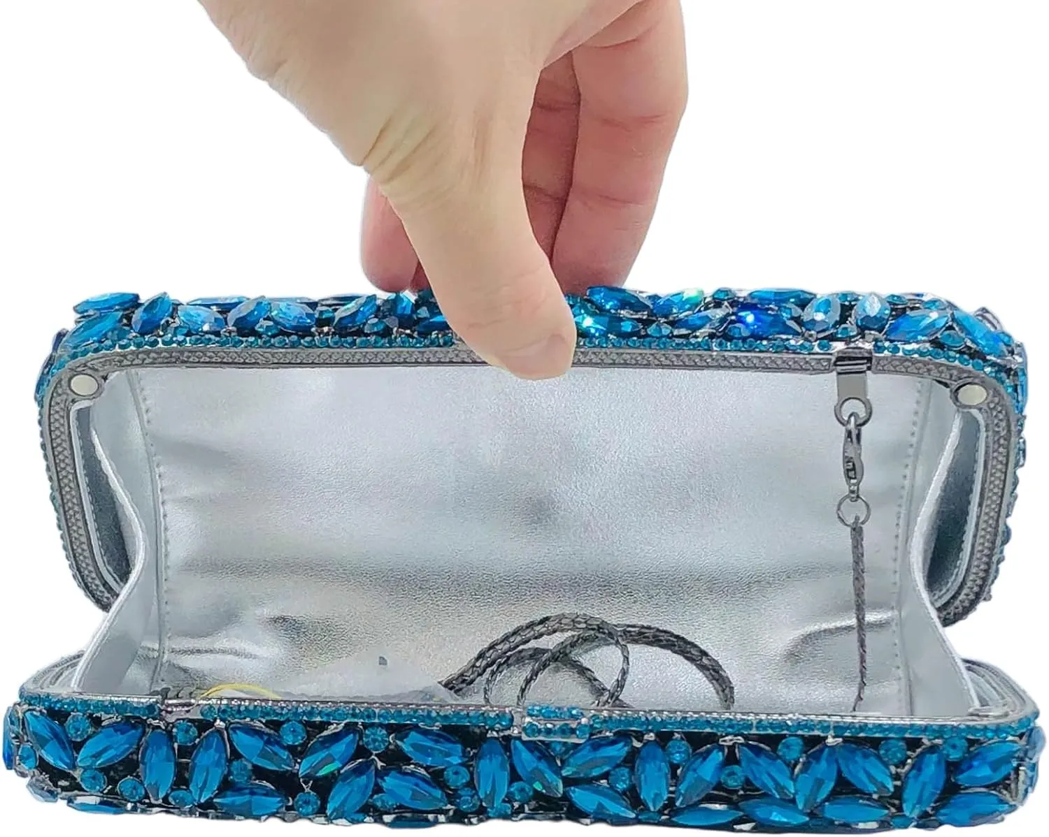 Boutique De FGG Women Crystal Clutch Bag Minaudiere Box Handbag Party Prom Rhinestone Clutch Purse Wedding Bag, Mini