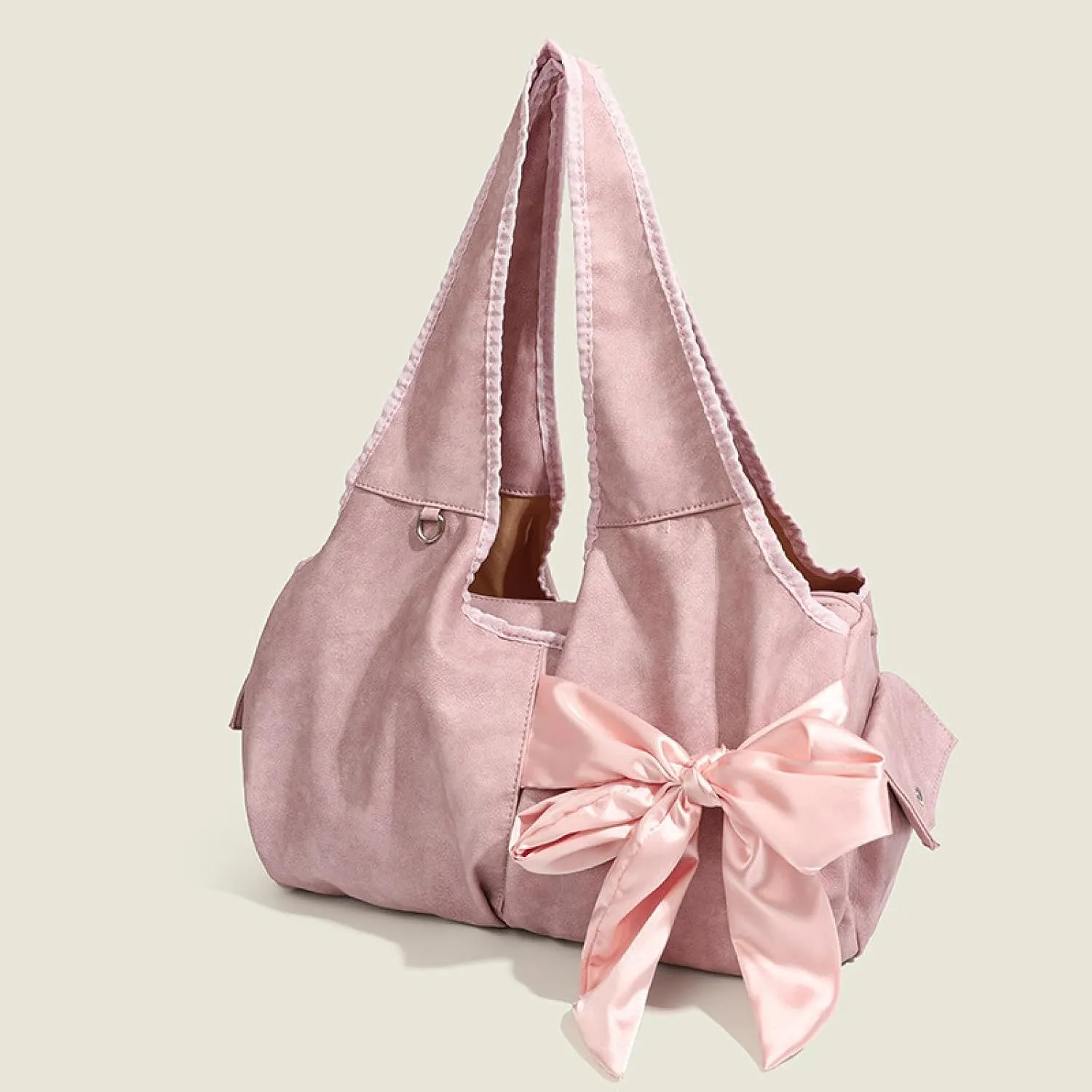 Bow Embellished Large-capacity Tote Shoulder Bag, Pink