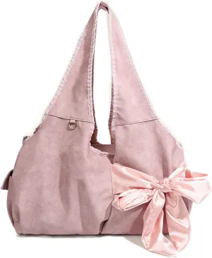 Bow Embellished Large-capacity Tote Shoulder Bag, Pink