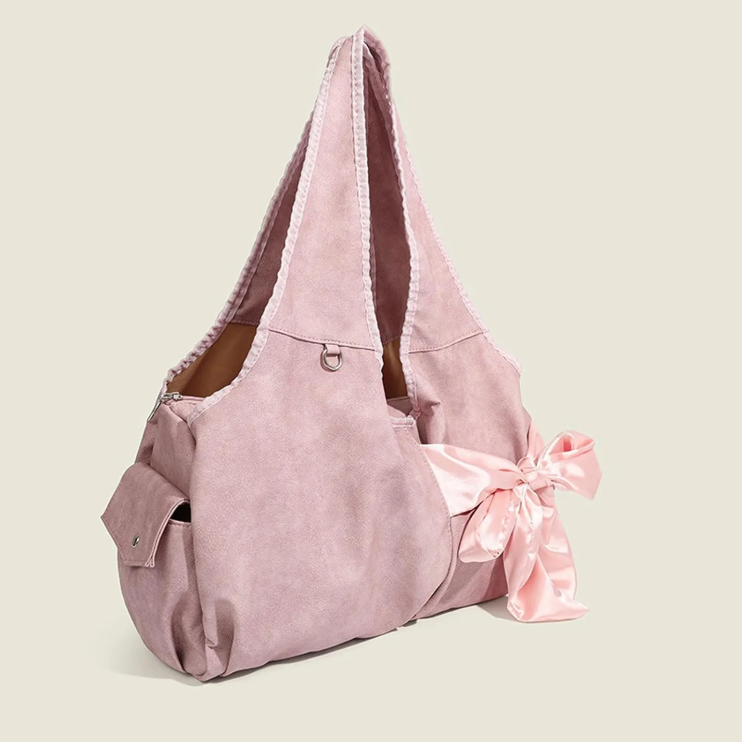 Bow Embellished Large-capacity Tote Shoulder Bag, Pink