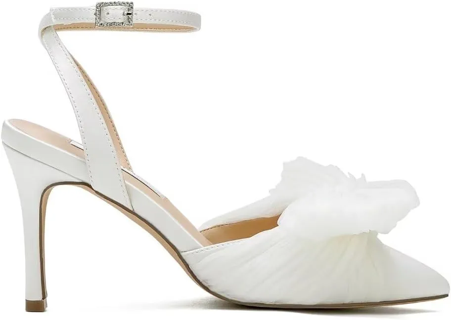 Bow Knot Wedding Shoes for Bride Pointed Toe Wedding Heels Ankle Strap Bridal Shoes