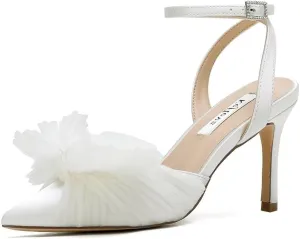 Bow Knot Wedding Shoes for Bride Pointed Toe Wedding Heels Ankle Strap Bridal Shoes