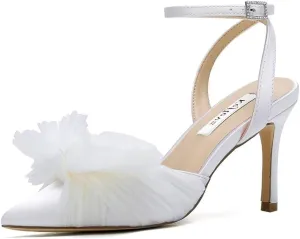 Bow Knot Wedding Shoes for Bride Pointed Toe Wedding Heels Ankle Strap Bridal Shoes