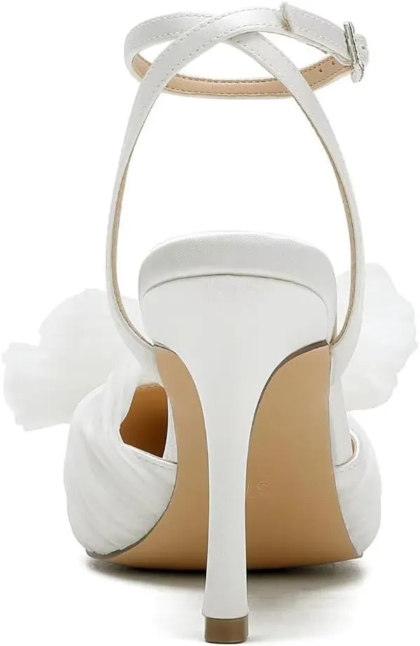 Bow Knot Wedding Shoes for Bride Pointed Toe Wedding Heels Ankle Strap Bridal Shoes