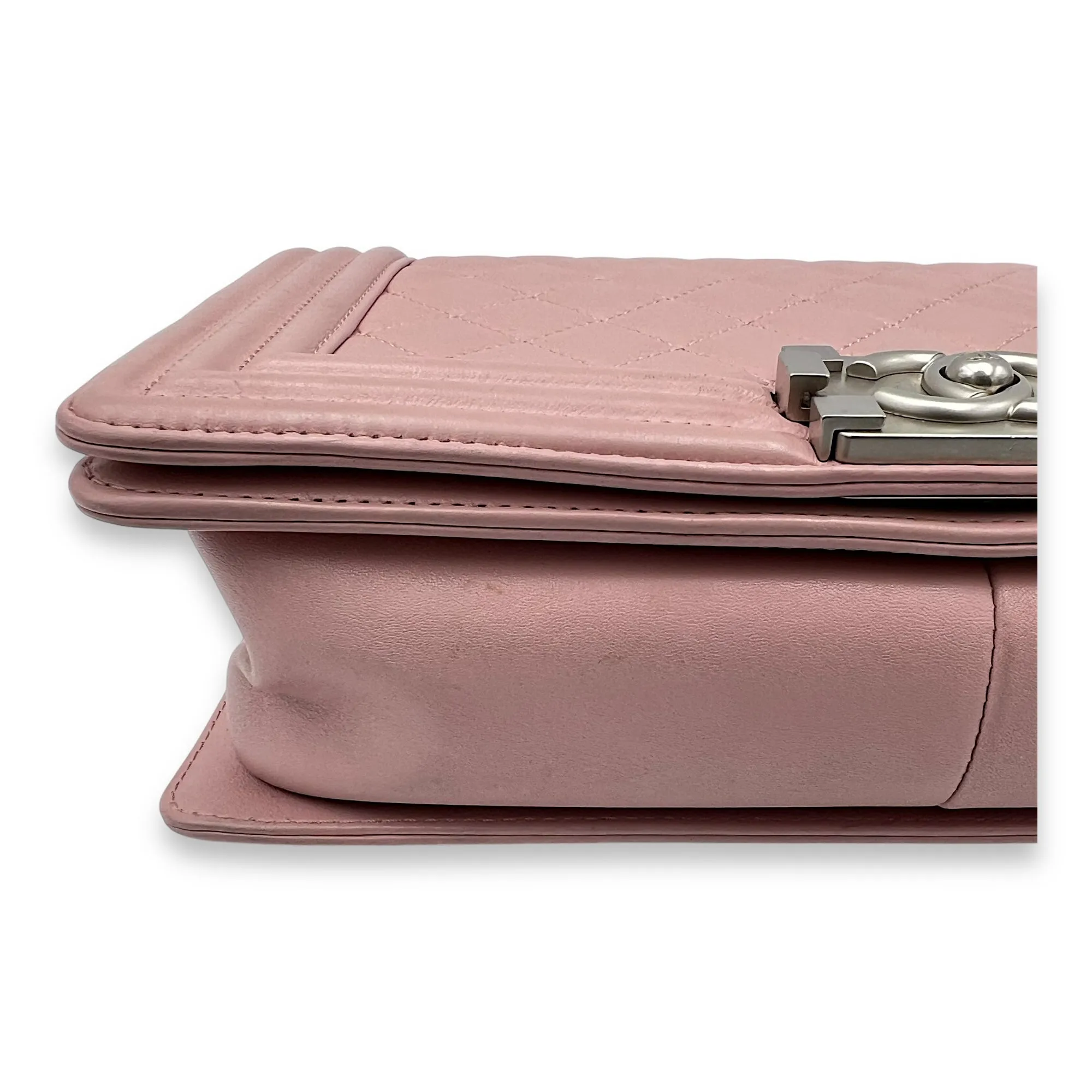 Boy Crossbody Bag Medium Pink in Calfskin, Silver hardware