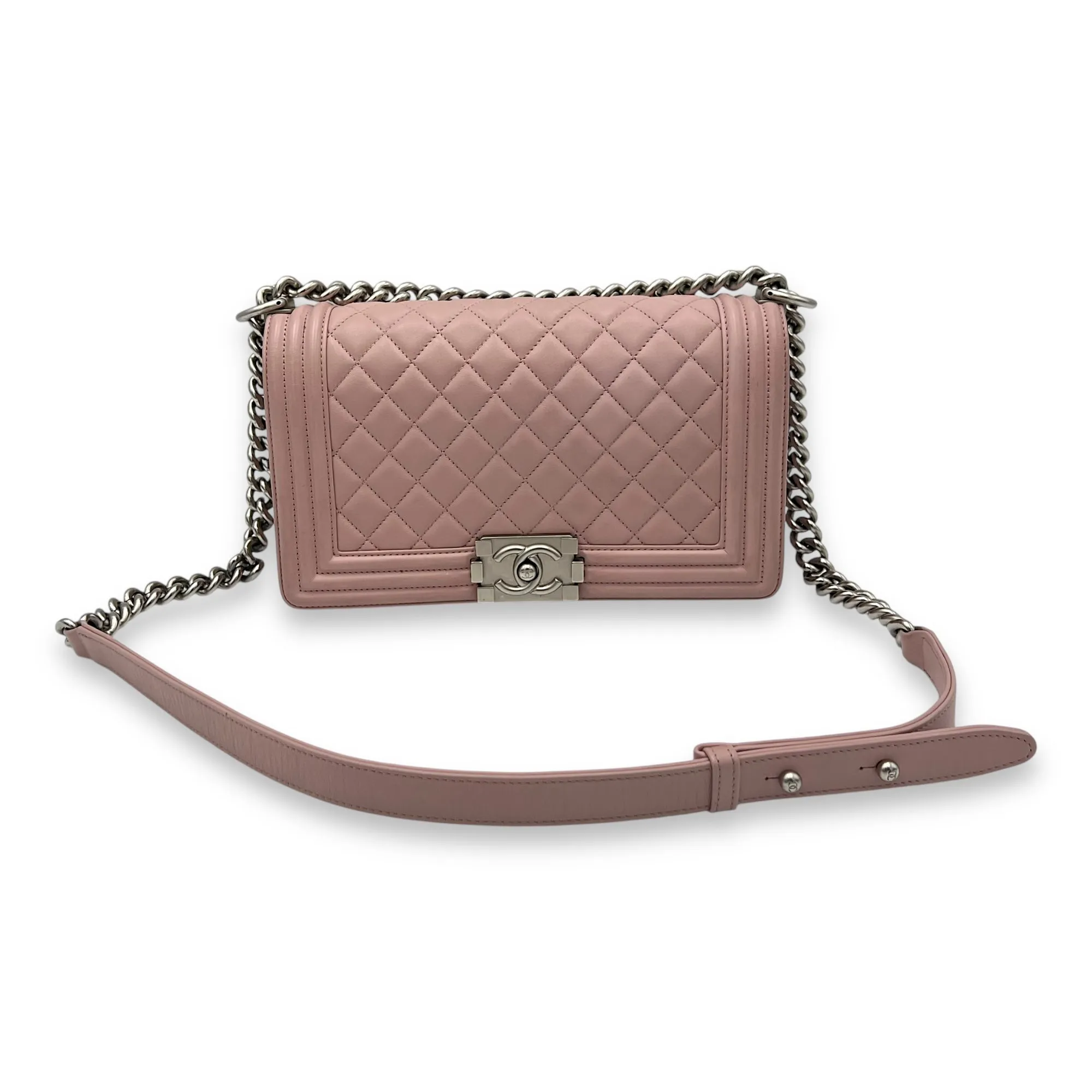 Boy Crossbody Bag Medium Pink in Calfskin, Silver hardware