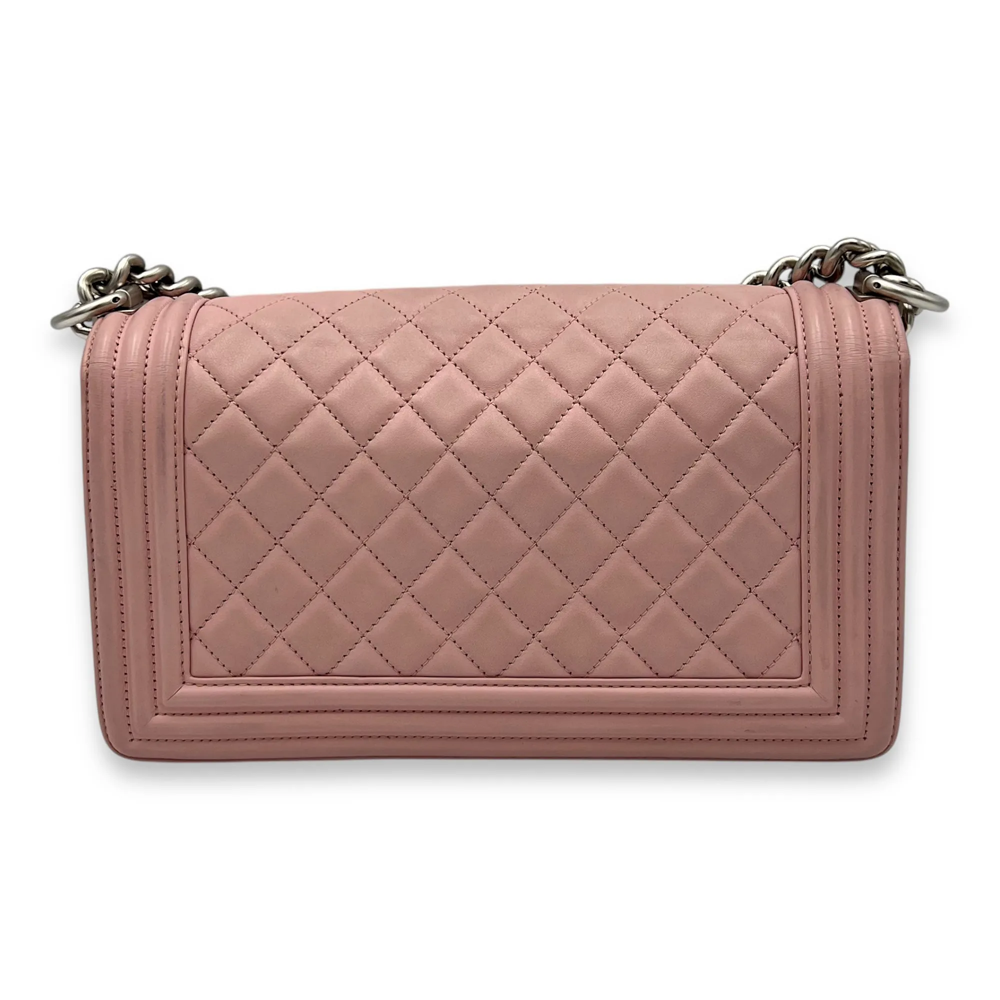 Boy Crossbody Bag Medium Pink in Calfskin, Silver hardware