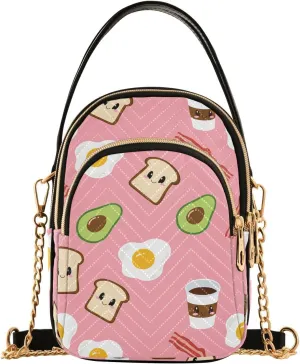 Breakfast Avocado Bacon Toast Multi Pockets Crossbody Bags for Women Zip Cell Phone Purse Wallet Bag with Detachable Shoulder Strap Travel Purse for Gift Traveling Working Shopping Women Girls Trendy