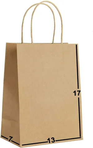 Brown Paper Bags with Handles Bulks 13 X 7 X 17 [50 Bags]. Ideal for Shopping, Packaging, Retail, Party, Craft, Gifts, Wedding, Recycled, Business, Goody and Merchandise Kraft Bag