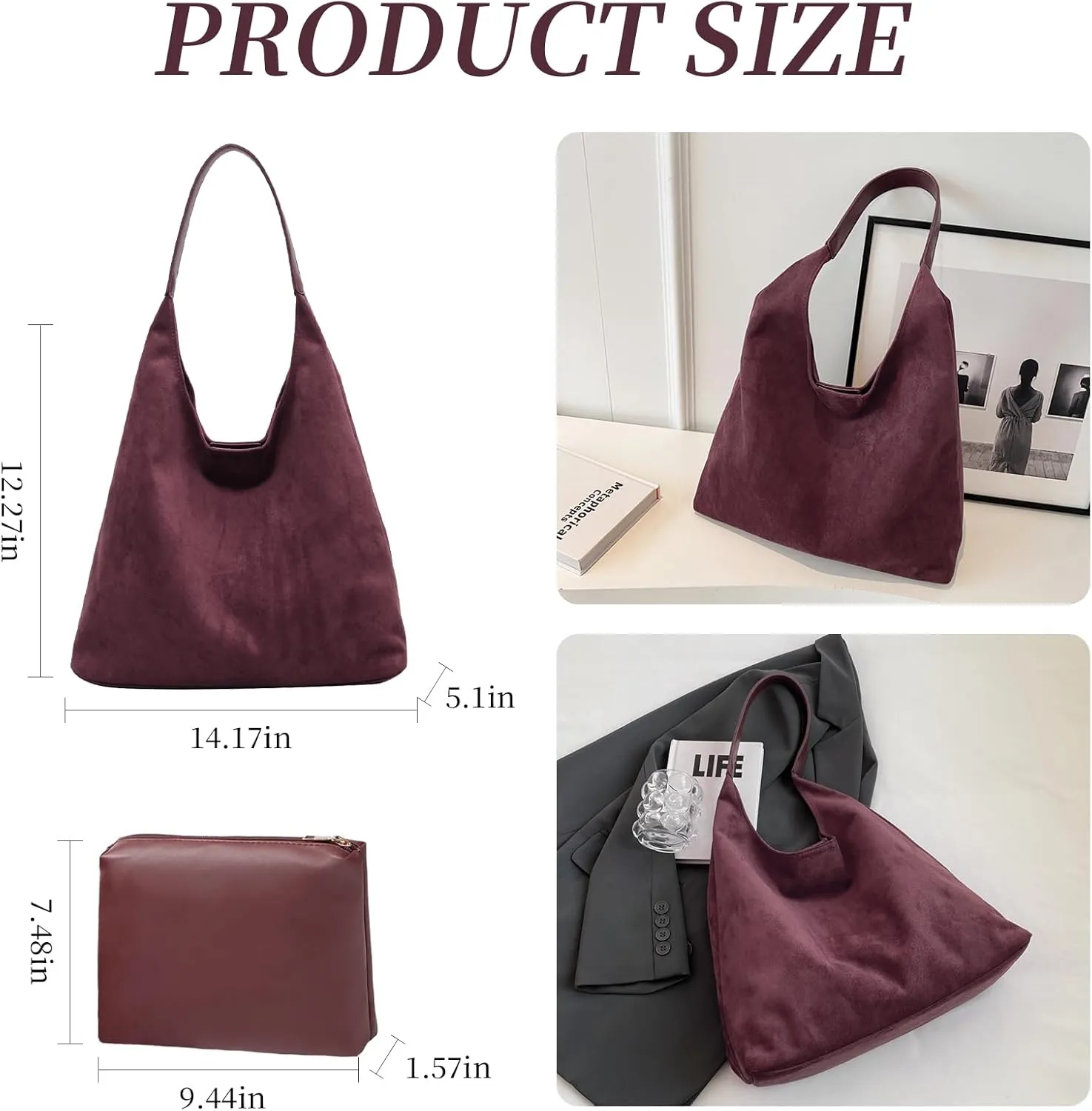 Brown Suede Bags for Women 2025 Suede Tote Bag Retro Suede Slouchy Bag Brown Suede Women's Shoulder Bag