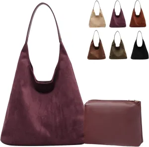 Brown Suede Bags for Women 2025 Suede Tote Bag Retro Suede Slouchy Bag Brown Suede Women's Shoulder Bag