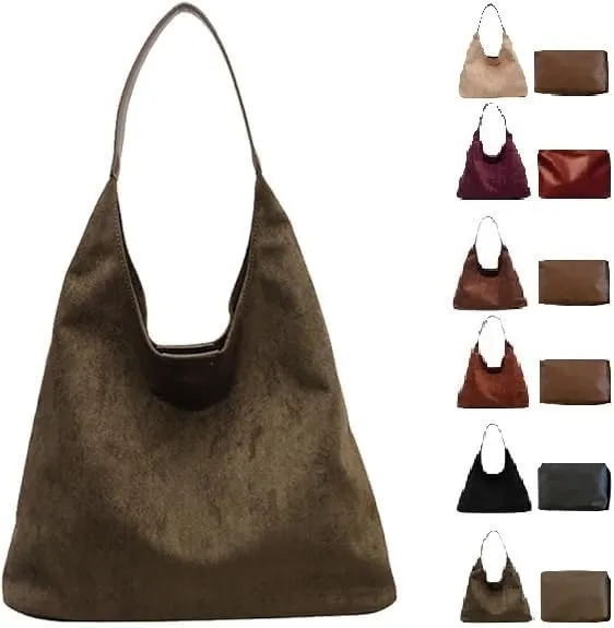Brown Suede Retro Slouchy Shoulder Bag for Women