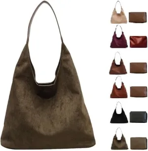 Brown Suede Retro Slouchy Shoulder Bag for Women
