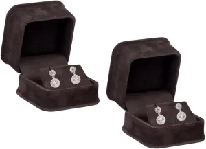 Brown Velvet Earring Box, 2 Pack, Rich Luxury Suede, Elegant Diamond Earring Case, With Black Velour Interior, Jewelry Display Gift Box, For Unique Proposal, Engagement Or Wedding