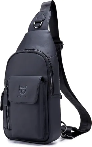 BULLCAPTAIN Genuine Leather Men Sling Bag Travel Crossbody Chest Bag Large Capacity Casual Hiking Daypack