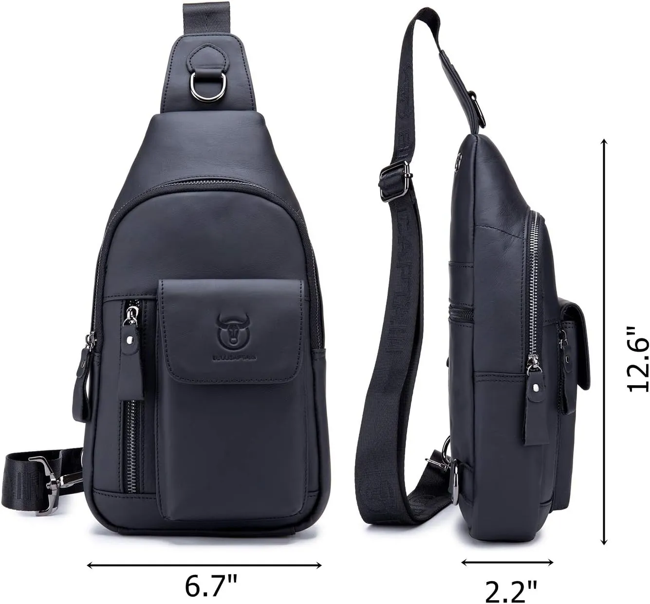 BULLCAPTAIN Genuine Leather Men Sling Bag Travel Crossbody Chest Bag Large Capacity Casual Hiking Daypack