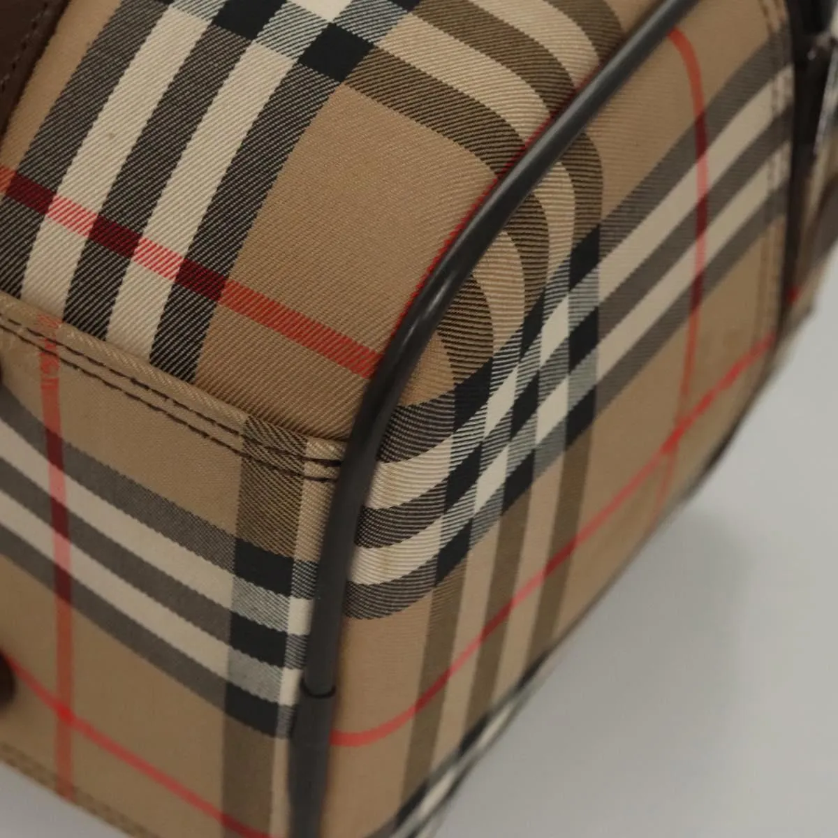 Burberrys Nova Check Boston Bag Canvas Beige Gold Auth MY435