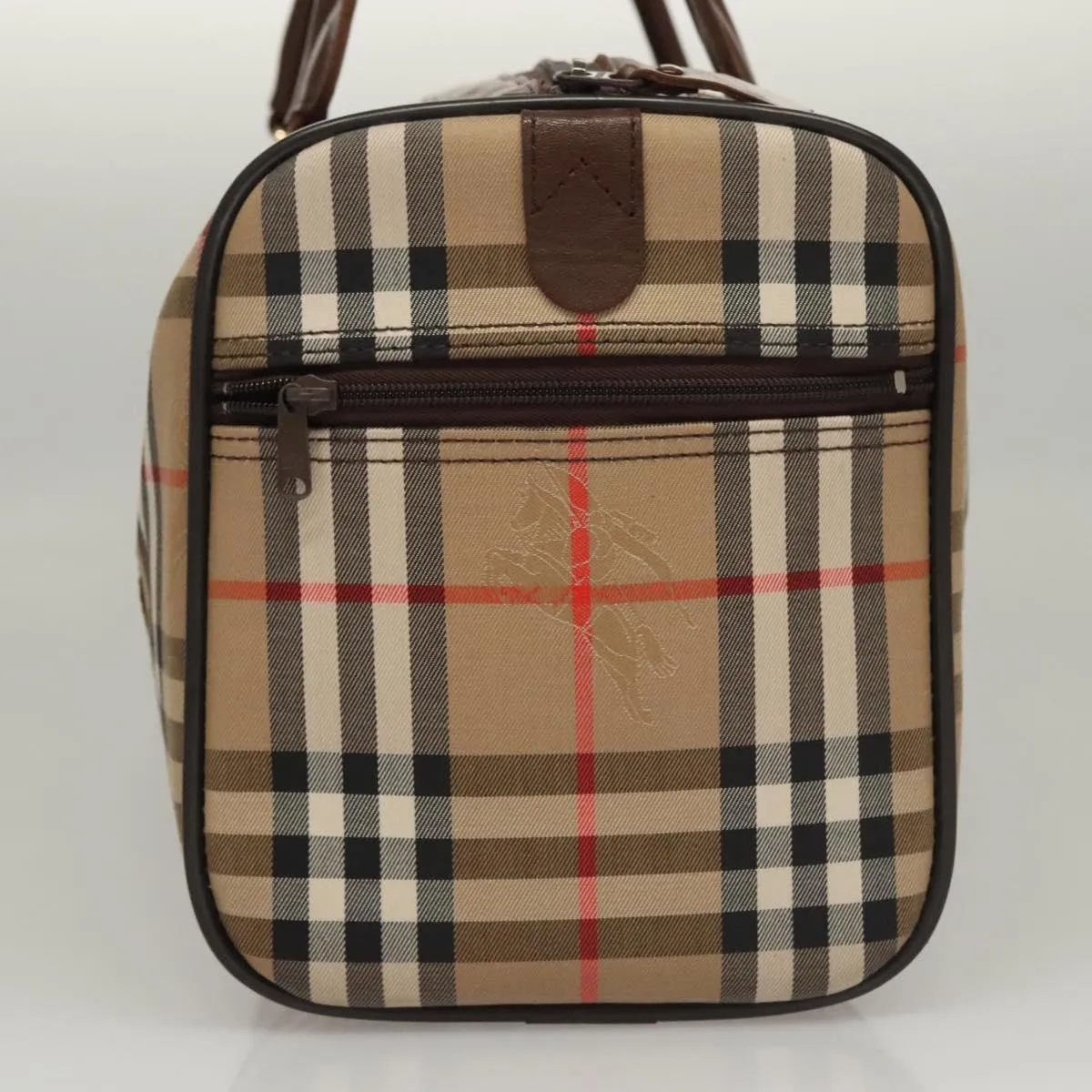 Burberrys Nova Check Boston Bag Canvas Beige Gold Auth MY435