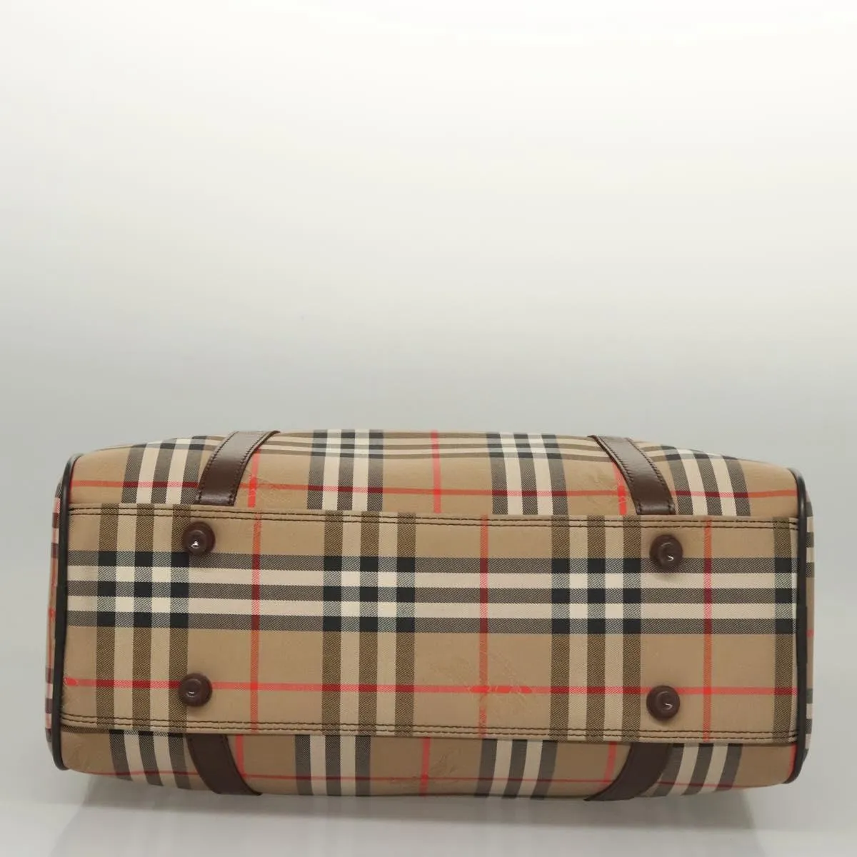Burberrys Nova Check Boston Bag Canvas Beige Gold Auth MY435