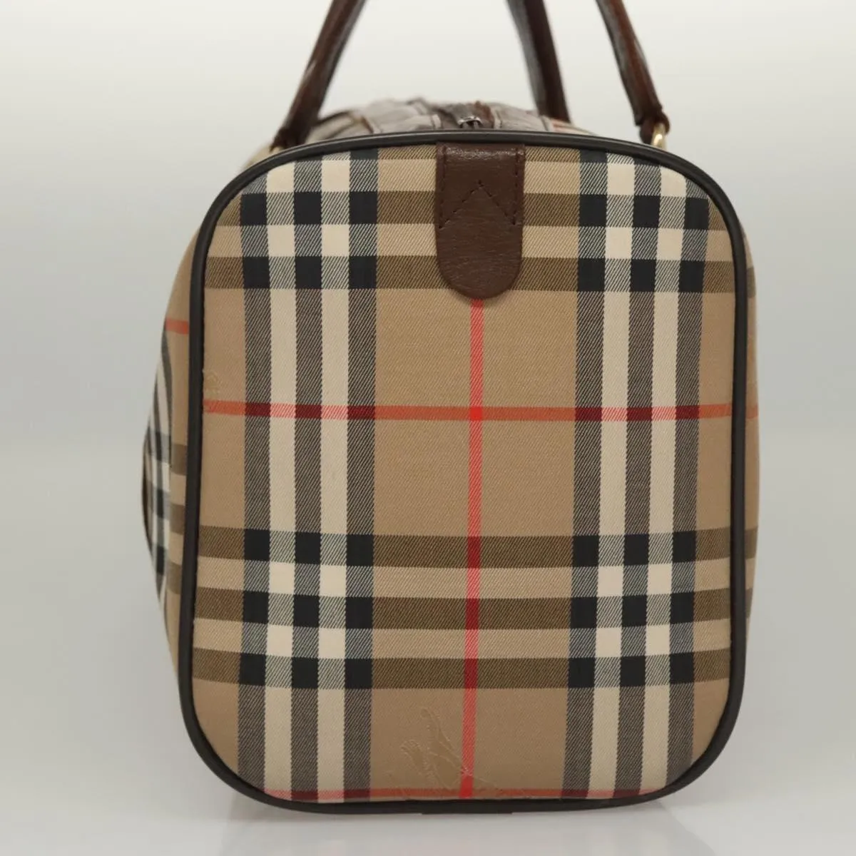 Burberrys Nova Check Boston Bag Canvas Beige Gold Auth MY435