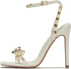 Cafenoir Spiked Bow Square Toe High Heels (Cafenoir)