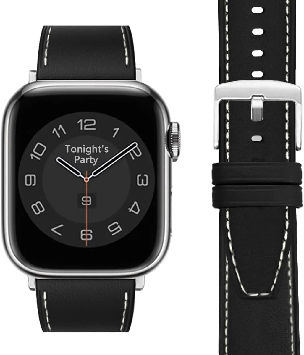 Calf Leather Band Compatible with Apple Watch Bands Series 10 9 8 7 6 5 4 3 2 1 Ultra SE for iWatch 49mm 46mm 45mm 44mm 42mm 41mm 40mm 38mm Top Genuine Calfskin Wristband Replacement Strap