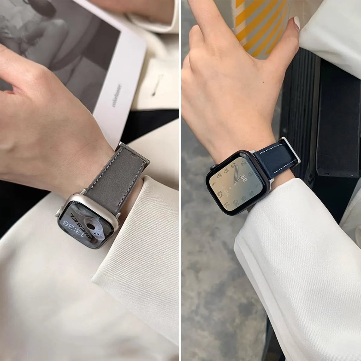 Calf Leather Band Compatible with Apple Watch Bands Series 10 9 8 7 6 5 4 3 2 1 Ultra SE for iWatch 49mm 46mm 45mm 44mm 42mm 41mm 40mm 38mm Top Genuine Calfskin Wristband Replacement Strap