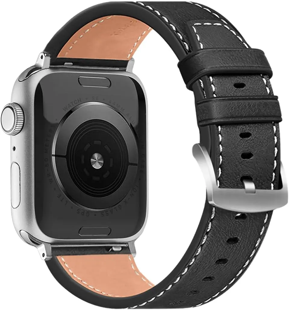Calf Leather Band Compatible with Apple Watch Bands Series 10 9 8 7 6 5 4 3 2 1 Ultra SE for iWatch 49mm 46mm 45mm 44mm 42mm 41mm 40mm 38mm Top Genuine Calfskin Wristband Replacement Strap
