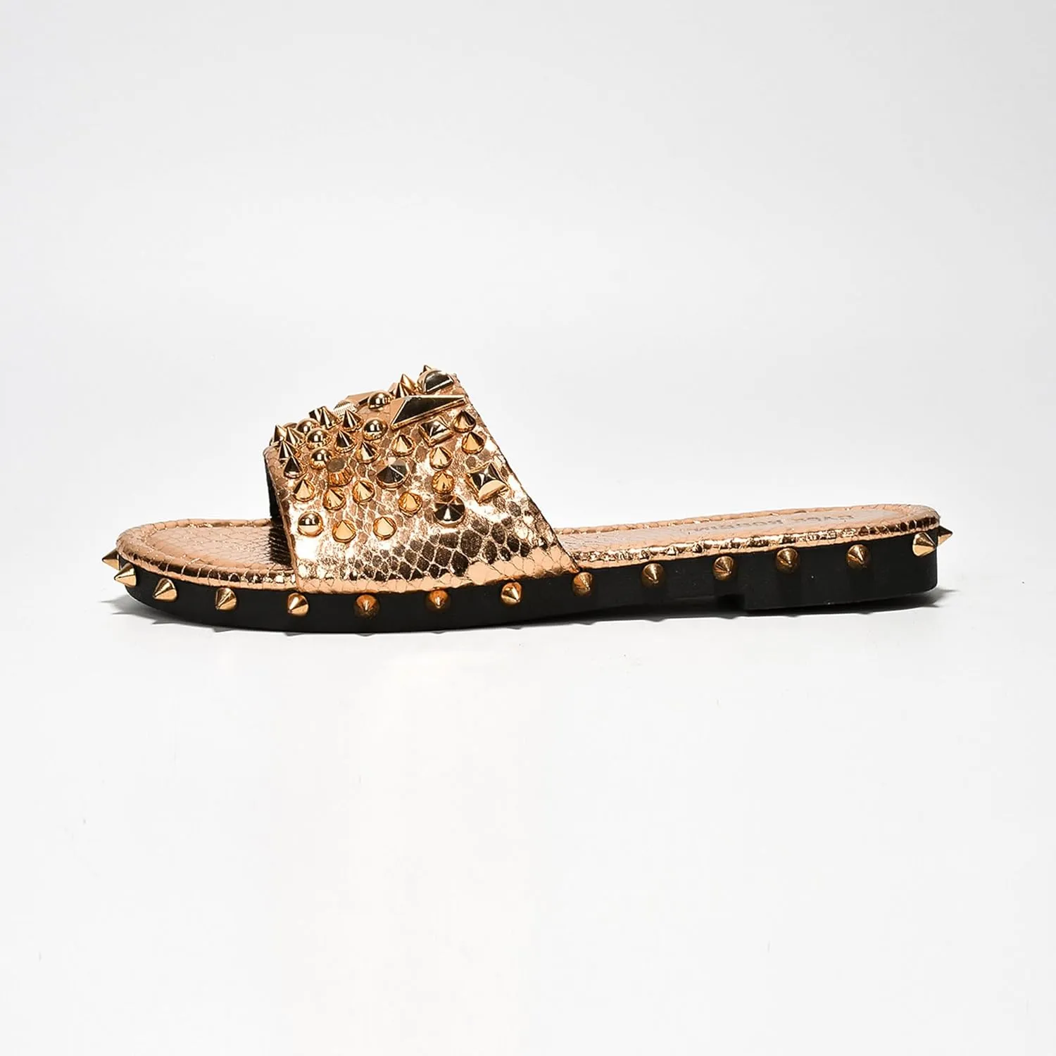 Cape Robbin Tonie Spike and Stud Adorned Flat Sandals (Tonie)