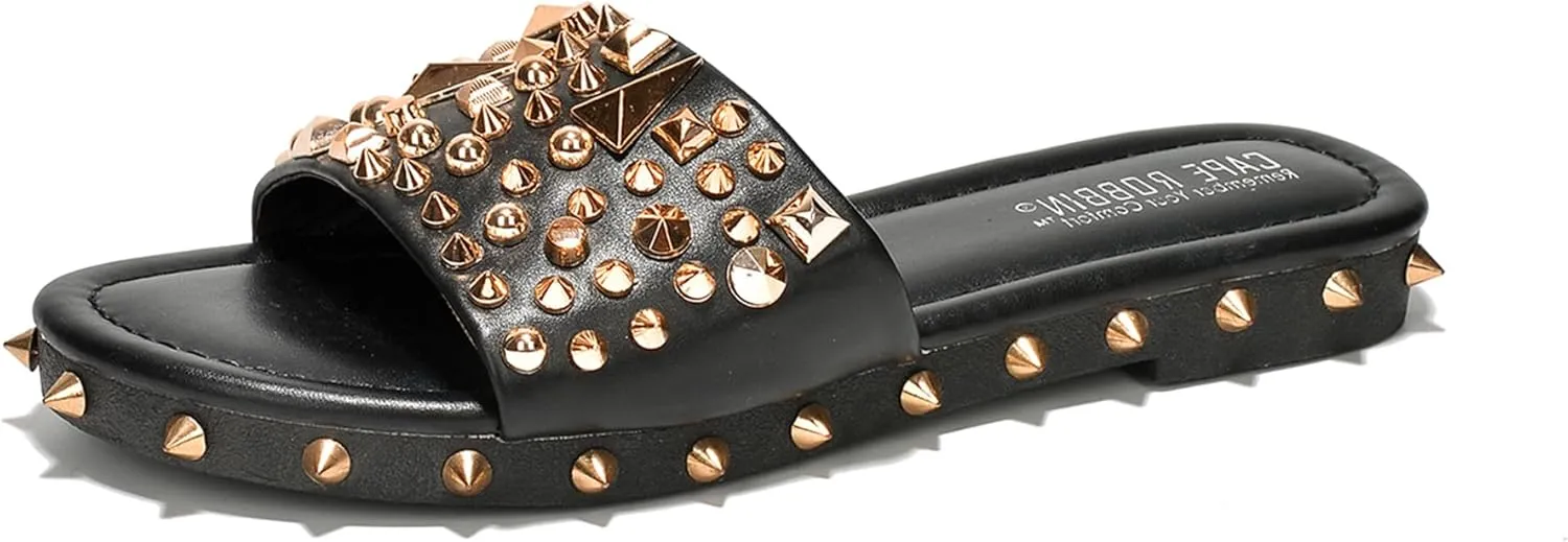 Cape Robbin Tonie Spike and Stud Adorned Flat Sandals (Tonie)