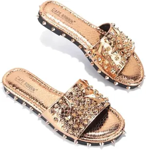 Cape Robbin Tonie Spike and Stud Adorned Flat Sandals (Tonie)