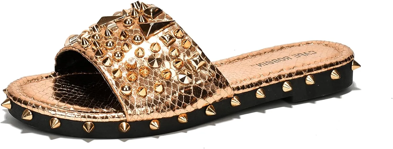 Cape Robbin Tonie Spike and Stud Adorned Flat Sandals (Tonie)