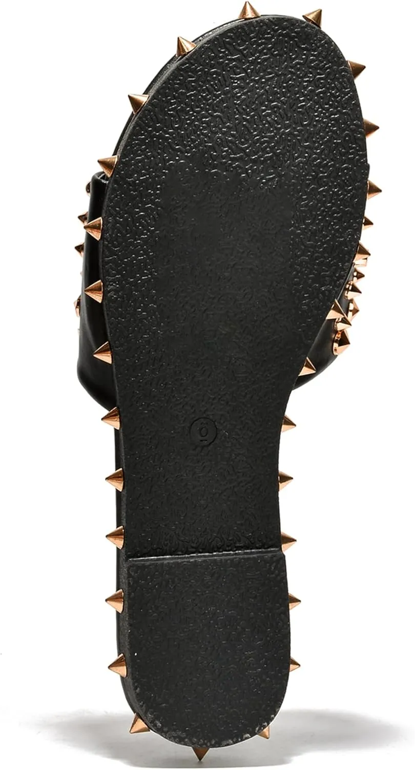 Cape Robbin Tonie Spike and Stud Adorned Flat Sandals (Tonie)
