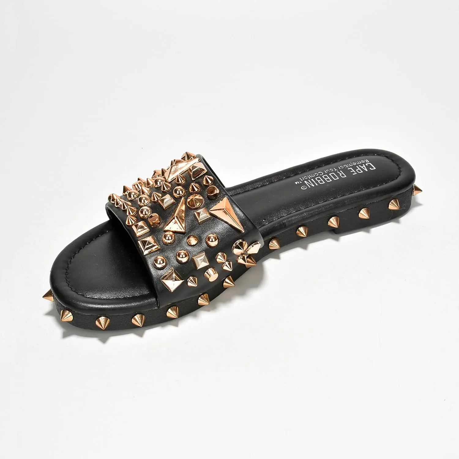Cape Robbin Tonie Spike and Stud Adorned Flat Sandals (Tonie)
